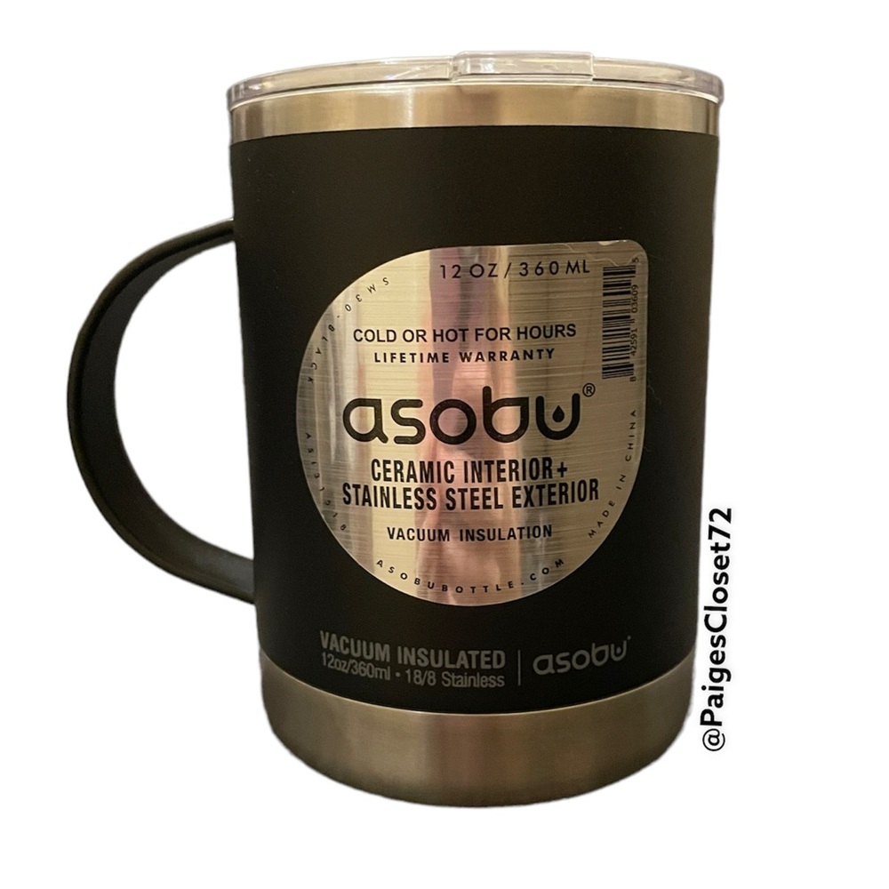 Asobu Black Stainless Steel Exterior 12 oz. Mug Coffee/Tea  ~ Brand New